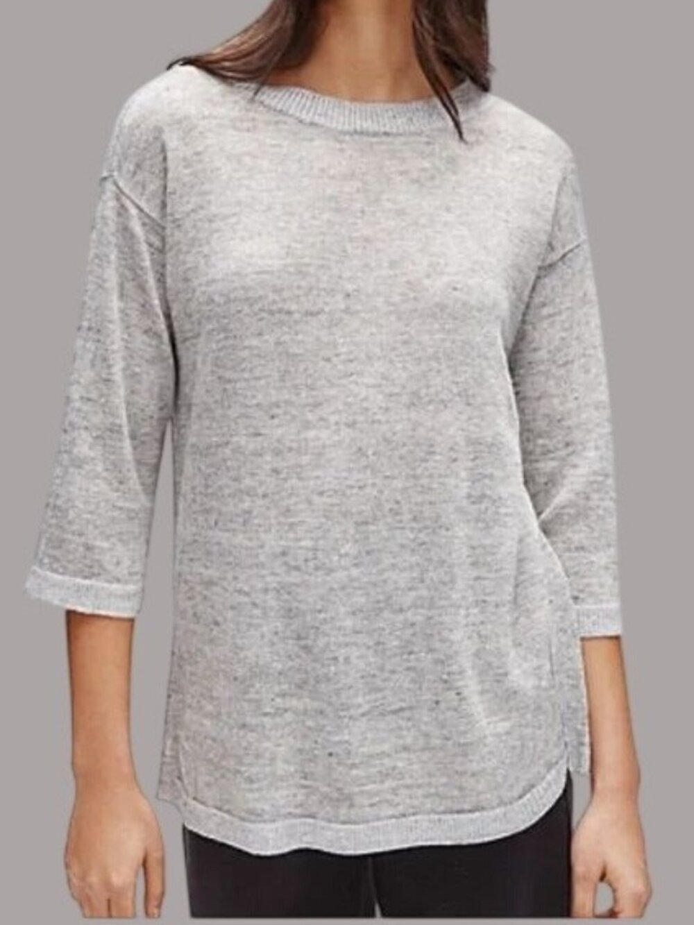 NWT Eileen Fisher Organic Linen Melange Lagenlook SZ L Mock Artsey Sweater Gray